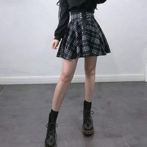 Black Plaid High Waisted Skirt Built In Shorts